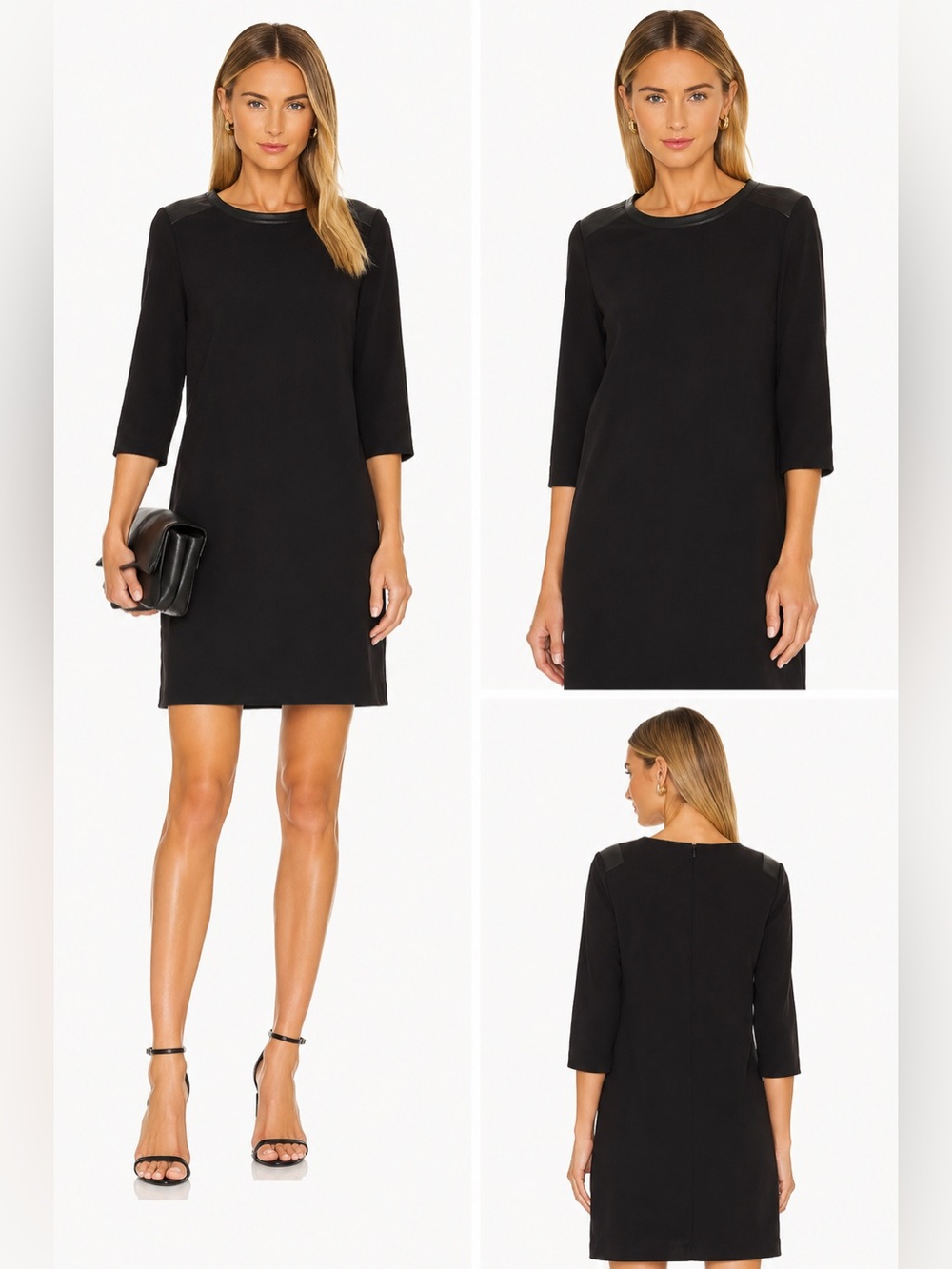 massimo dutti Classic Black Shift Dress Elegant Crewneck